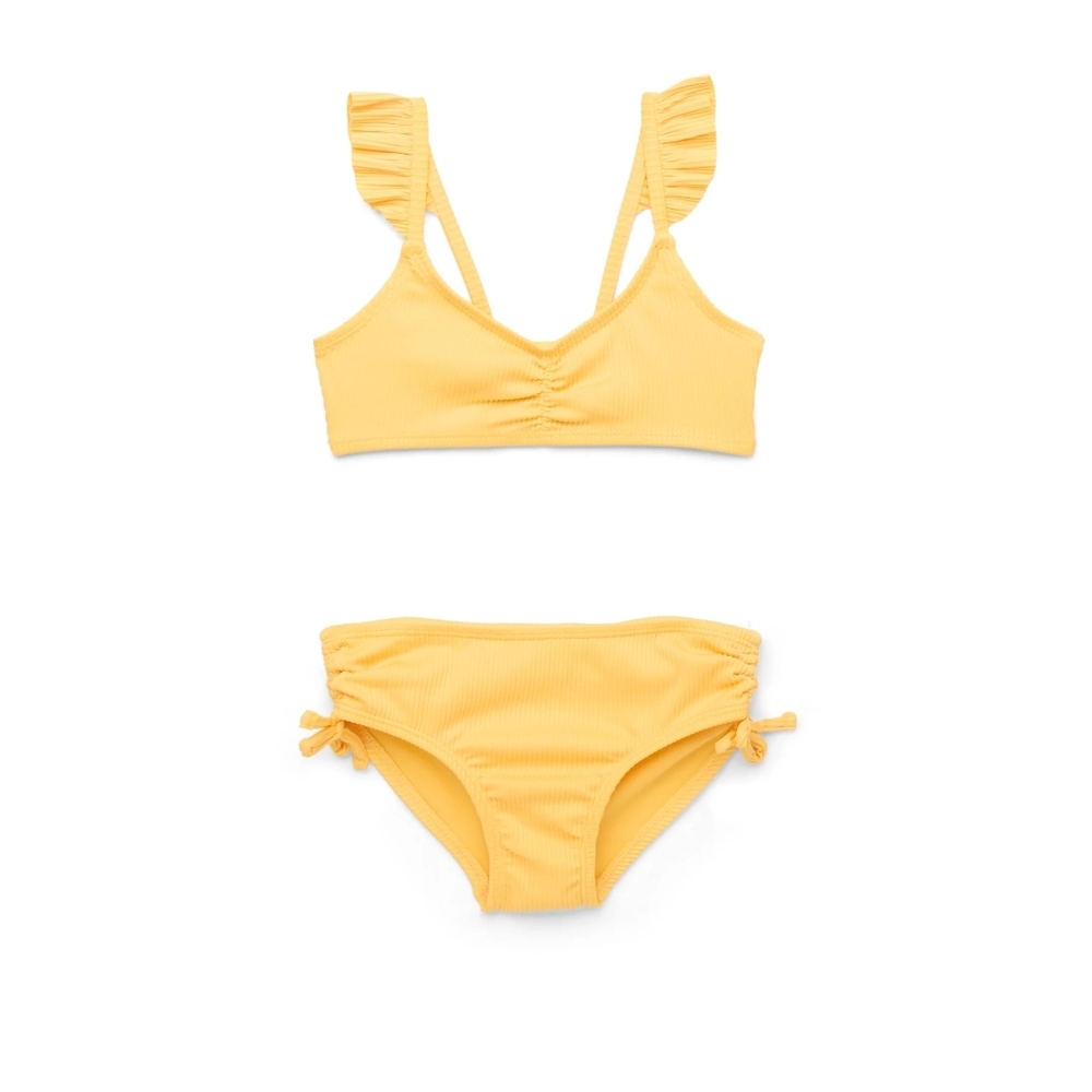 Girls Rib Knit Ruffle Strap Bikini Top & Mid-Rise Tie Bottoms Sz S (6-6x) NWT
